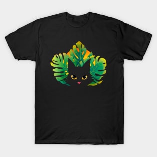 Black Cat with Tropical Leaves in the Sunset T-Shirt